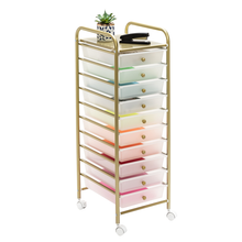 Load image into Gallery viewer, 10-Drawer Rolling Storage Cart With Plastic Drawers, Gold