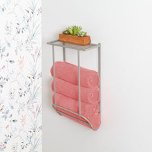Load image into Gallery viewer, Steel Wall-Mounted Bathroom Towel Holder with Shelf