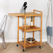 Load image into Gallery viewer, 38-Inch Rolling Bamboo Kitchen Cart
