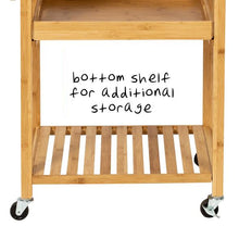 Load image into Gallery viewer, 38-Inch Rolling Bamboo Kitchen Cart