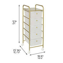 Load image into Gallery viewer, 5-Drawer Rolling Storage Cart With Plastic Drawers, Gold