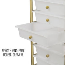 Load image into Gallery viewer, 10-Drawer Rolling Storage Cart With Plastic Drawers, Gold