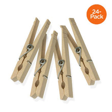 Load image into Gallery viewer, 24-Pack Wooden Clothespins with Spring