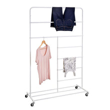Load image into Gallery viewer, Rolling Multi-Section T-Bar Clothes Drying Rack, White