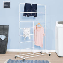 Load image into Gallery viewer, Rolling Multi-Section T-Bar Clothes Drying Rack, White