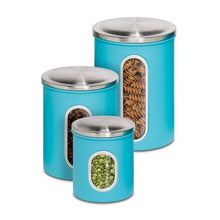 Load image into Gallery viewer, 3-Piece Steel Canister Set, Blue