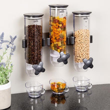 Load image into Gallery viewer, Wall Mount Triple Canister Cereal Dispenser, Black & Clear