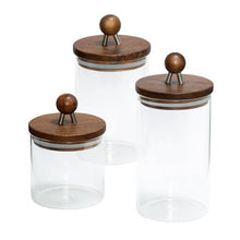Load image into Gallery viewer, 3-Piece Acacia Top Glass Kitchen Canister Set