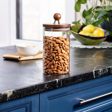 Load image into Gallery viewer, Large 40-ounce Acacia Top Glass Kitchen Canister