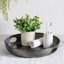 Load image into Gallery viewer, 16-Inch Hammered Round Serving Tray With Handles, Glossy Black