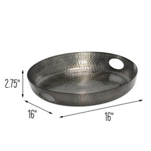 Load image into Gallery viewer, 16-Inch Hammered Round Serving Tray With Handles, Glossy Black