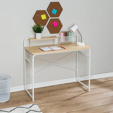 Load image into Gallery viewer, Home Office Computer Desk with Shelf and Metal Mesh Basket, White