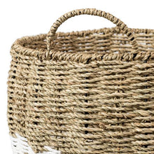 Load image into Gallery viewer, Set of 3 Round Nesting Seagrass 2-Color Storage Baskets with Handles, Natural & White