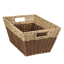 Load image into Gallery viewer, Set of 3 Rectangle Nesting Seagrass 2-Color Storage Baskets with Built-In Handles, Natural & Brown