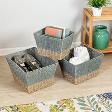 Load image into Gallery viewer, Set of 3 Square Nesting Seagrass 2-Color Storage Baskets, Natural & Grey