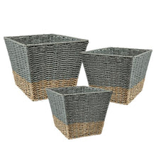 Load image into Gallery viewer, Set of 3 Square Nesting Seagrass 2-Color Storage Baskets, Natural & Grey