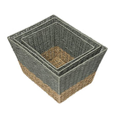 Load image into Gallery viewer, Set of 3 Square Nesting Seagrass 2-Color Storage Baskets, Natural & Grey
