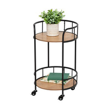 Load image into Gallery viewer, 2-Tier Round Side Table With Wheels, Black & Natural