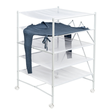 Load image into Gallery viewer, 5-Tier Collapsible Rolling Clothes Drying Rack, White