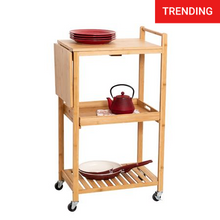 Load image into Gallery viewer, 38-Inch Rolling Bamboo Kitchen Cart