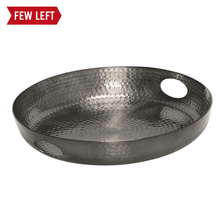 Load image into Gallery viewer, 16-Inch Hammered Round Serving Tray With Handles, Glossy Black