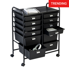 Load image into Gallery viewer, 12-Drawer Rolling Storage and Craft Cart Organizer, Black