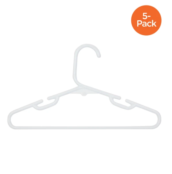 5-Pack Kids Plastic Hangers, White