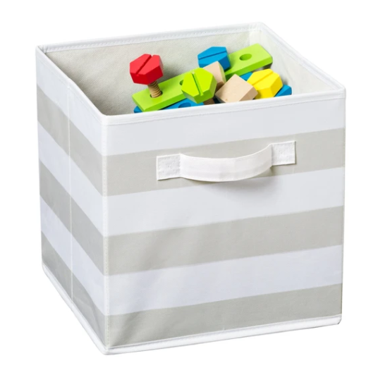Explore + Store Kids Toy Storage Bin, Grey Stripe