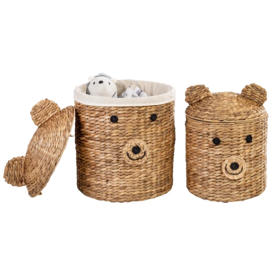 Set of Two Bear Shaped Storage Baskets, Natural