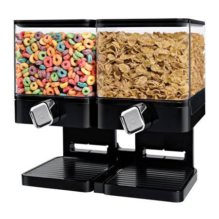 Compact Double Cereal Dispenser with Portion Control, Black