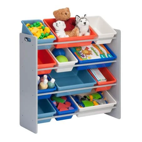 Kids Toy Storage Organizer with 12 Bins, Gray