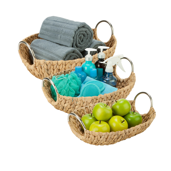 3-Piece Oval Hyacinth Baskets, Natural
