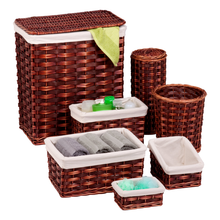Load image into Gallery viewer, 7-Piece Wicker Hamper and Bath Combo Set, Chocolate Brown
