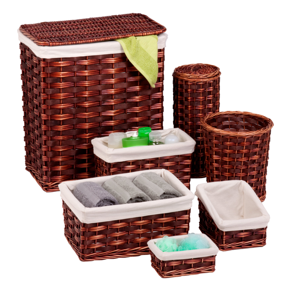 7-Piece Wicker Hamper and Bath Combo Set, Chocolate Brown