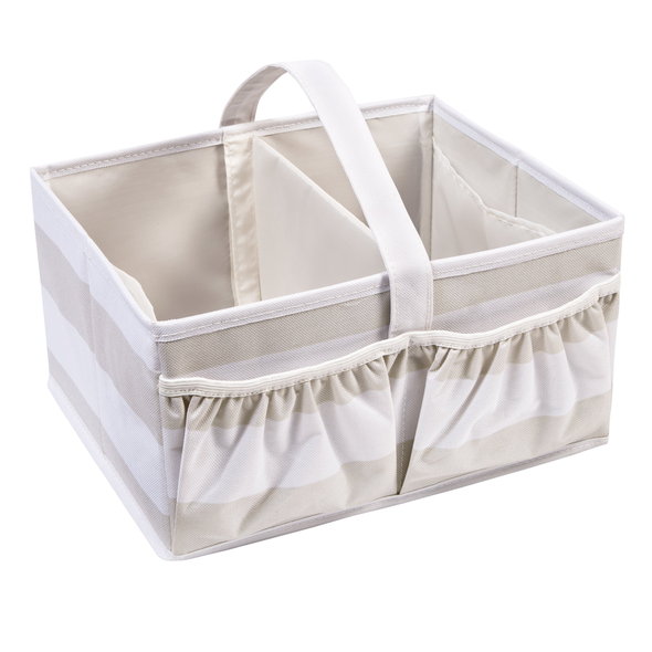 Explore + Store Baby Diaper Caddy, Grey Stripe