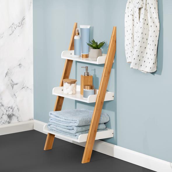 3-Tier Leaning Bathroom Ladder Shelf, White