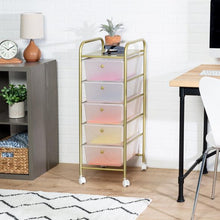 Load image into Gallery viewer, 5-Drawer Rolling Storage Cart With Plastic Drawers, Gold
