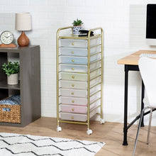 Load image into Gallery viewer, 10-Drawer Rolling Storage Cart With Plastic Drawers, Gold

