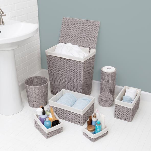 7-Piece Twisted Paper Rope Woven Bathroom Storage Basket Set, Gray