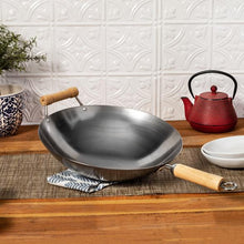 Load image into Gallery viewer, Joyce Chen Classic Series 14-Inch Round Bottom Carbon Steel Wok with Birch Handles
