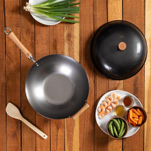 Load image into Gallery viewer, Joyce Chen Classic Series Uncoated Carbon Steel Wok Set with Lid and Birch Handles, 4 Pieces
