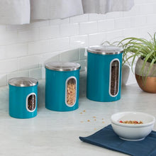 Load image into Gallery viewer, 3-Piece Steel Canister Set, Blue
