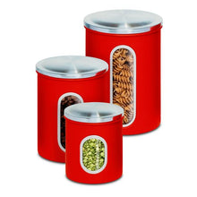 Load image into Gallery viewer, 3-Piece Steel Canister Set, Red
