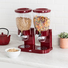 Load image into Gallery viewer, Double Cereal Dispenser with Portion Control, Red and Chrome
