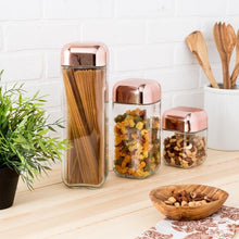 Load image into Gallery viewer, 3-Piece Glass Jar Storage Set, Copper Lids
