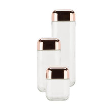 Load image into Gallery viewer, 3-Piece Glass Jar Storage Set, Copper Lids
