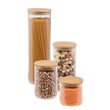 Load image into Gallery viewer, 4-Piece Glass Jar Storage Set, Bamboo Lids
