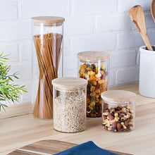 Load image into Gallery viewer, 4-Piece Glass Jar Storage Set, Bamboo Lids
