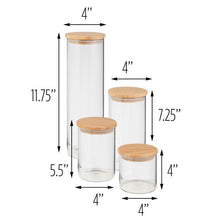Load image into Gallery viewer, 4-Piece Glass Jar Storage Set, Bamboo Lids
