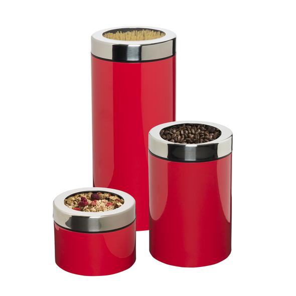 3-Piece Retro Kitchen Canisters, Red